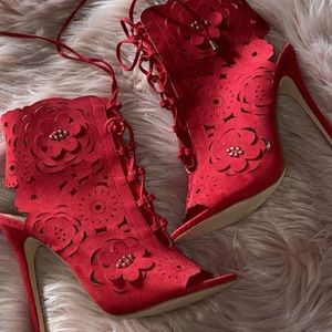 Red Strappy High Heeled Booties SZ 9.5